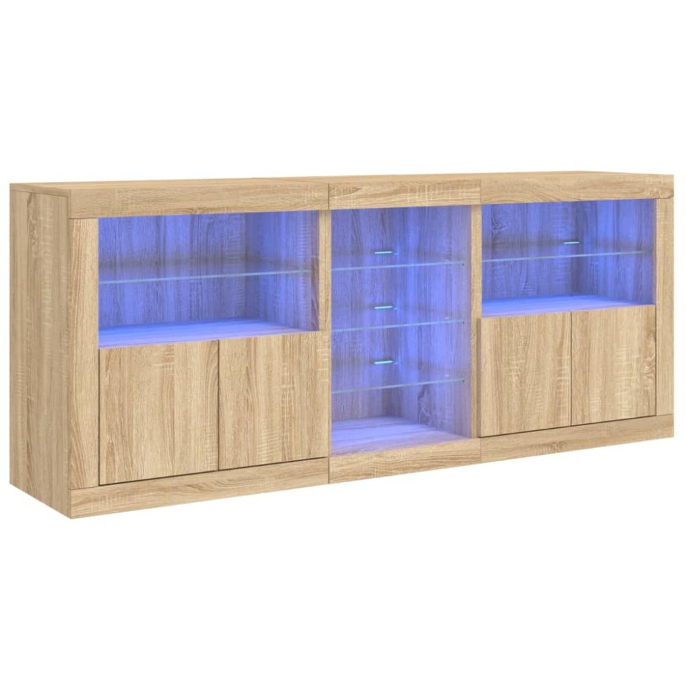 vidaXL Servantă cu lumini LED, stejar sonoma, 181,5x37x67 cm