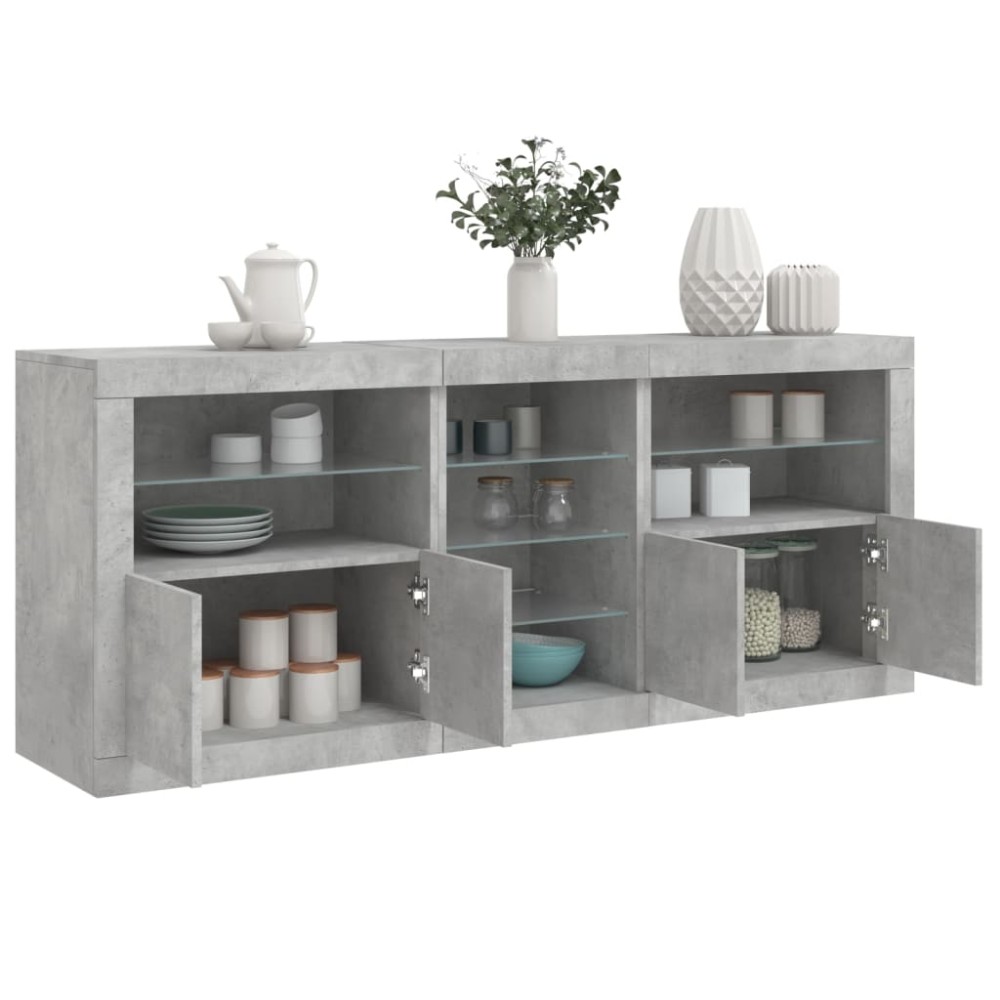 vidaXL Servantă cu lumini LED, gri beton, 181,5x37x67 cm