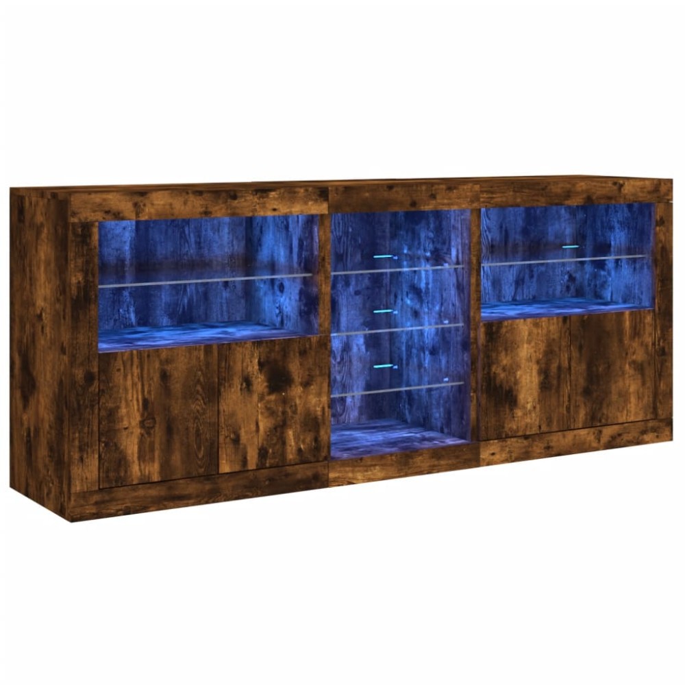 vidaXL Servantă cu lumini LED, stejar fumuriu, 181,5x37x67 cm