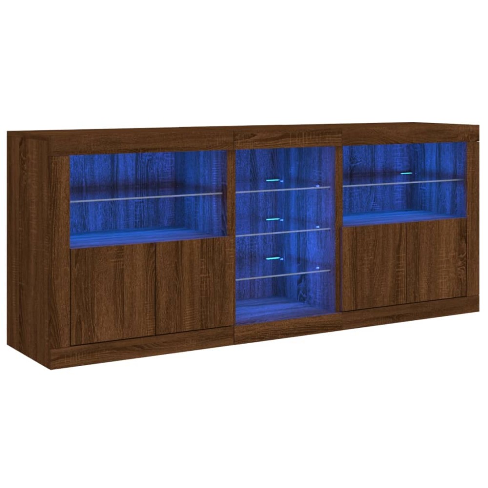 vidaXL Servantă cu lumini LED, stejar maro, 181,5x37x67 cm