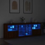 vidaXL Servantă cu lumini LED, stejar maro, 202x37x67 cm vidaXL Servantă cu lumini LED, stejar maro, 202x37x67 cm