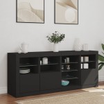 vidaXL Servantă cu lumini LED, negru, 164x37x67 cm