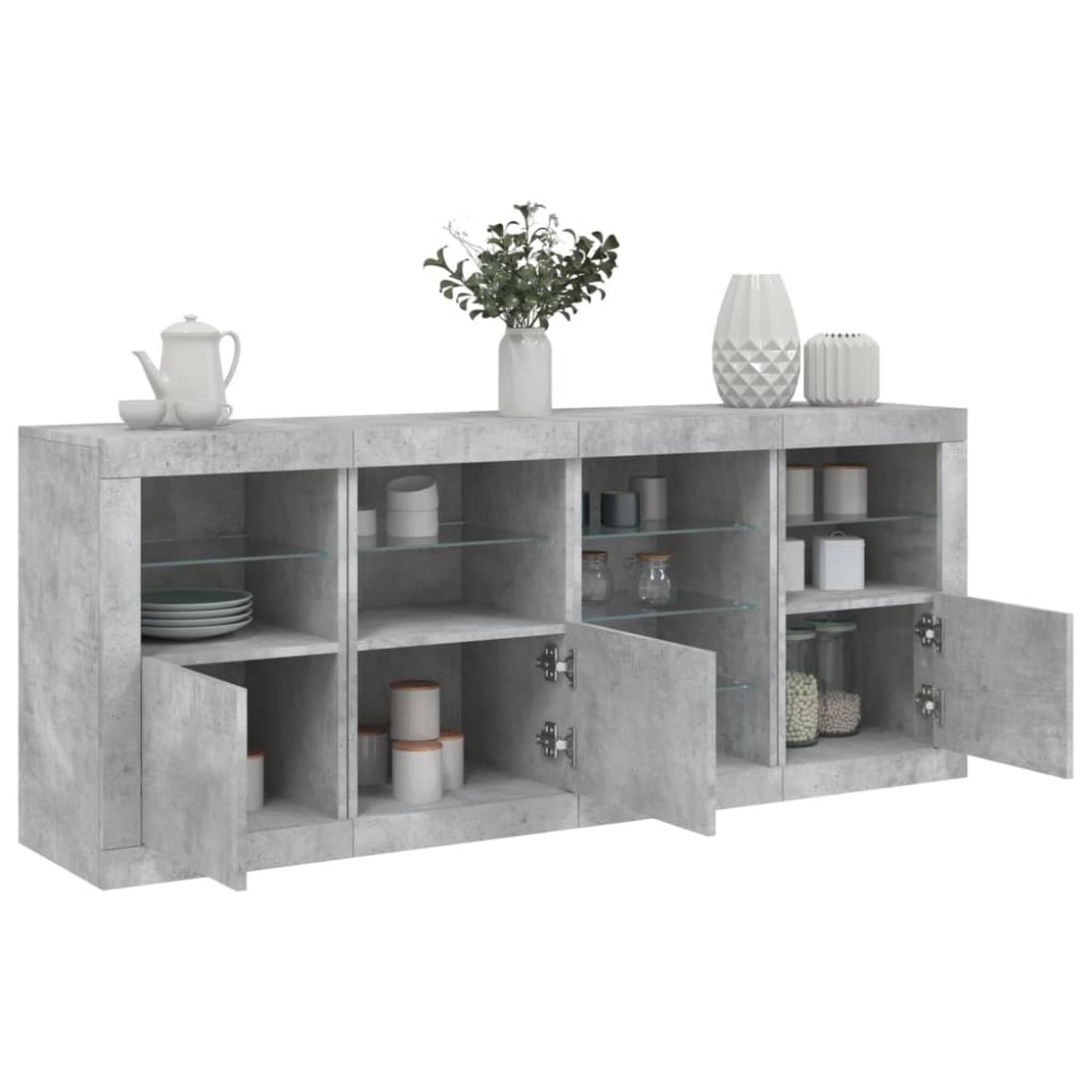 vidaXL Servantă cu lumini LED, gri beton, 164x37x67 cm