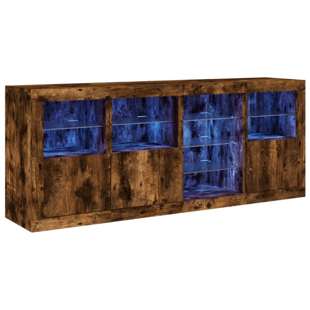 vidaXL Servantă cu lumini LED, stejar fumuriu, 164x37x67 cm