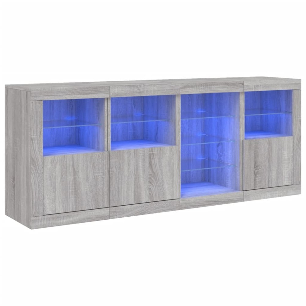 vidaXL Servantă cu lumini LED, gri sonoma, 164x37x67 cm