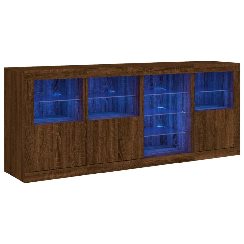 vidaXL Servantă cu lumini LED, stejar maro, 164x37x67 cm
