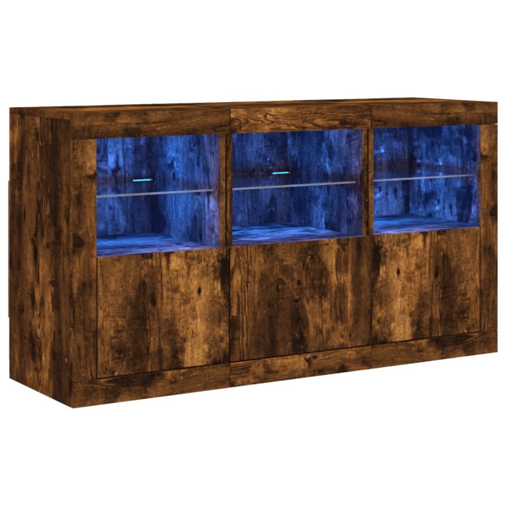 vidaXL Servantă cu lumini LED, stejar fumuriu, 123x37x67 cm