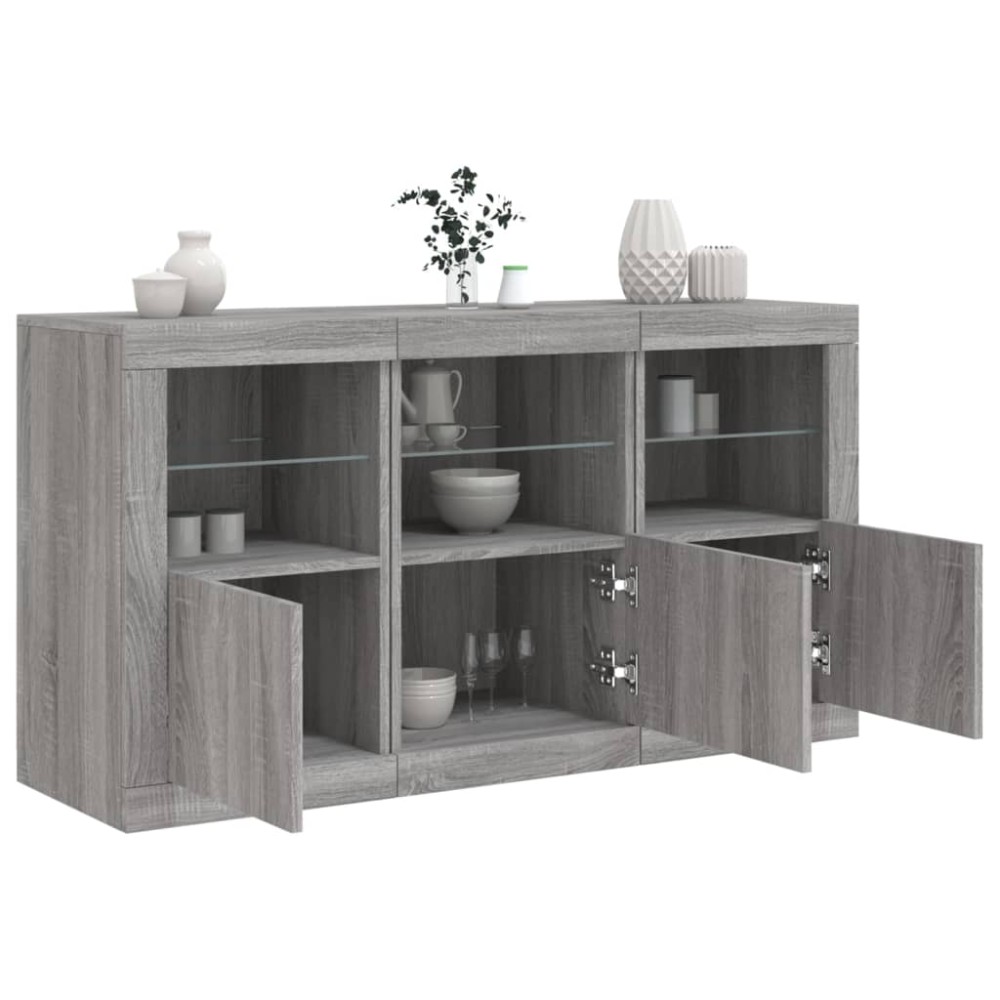 vidaXL Servantă cu lumini LED, gri sonoma, 123x37x67 cm