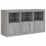 vidaXL Servantă cu lumini LED, gri sonoma, 123x37x67 cm