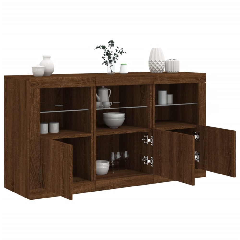 vidaXL Servantă cu lumini LED, stejar maro, 123x37x67 cm