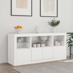 vidaXL Servantă cu lumini LED, alb, 142,5x37x67 cm