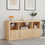 vidaXL Servantă cu lumini LED, stejar sonoma, 142,5x37x67 cm