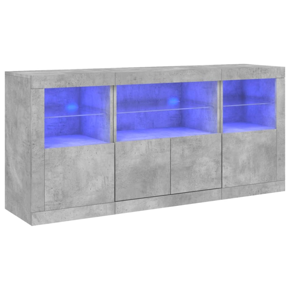vidaXL Servantă cu lumini LED, gri beton, 142,5x37x67 cm