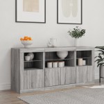 vidaXL Servantă cu lumini LED, gri sonoma, 142,5x37x67 cm vidaXL Servantă cu lumini LED, gri sonoma, 142,5x37x67 cm