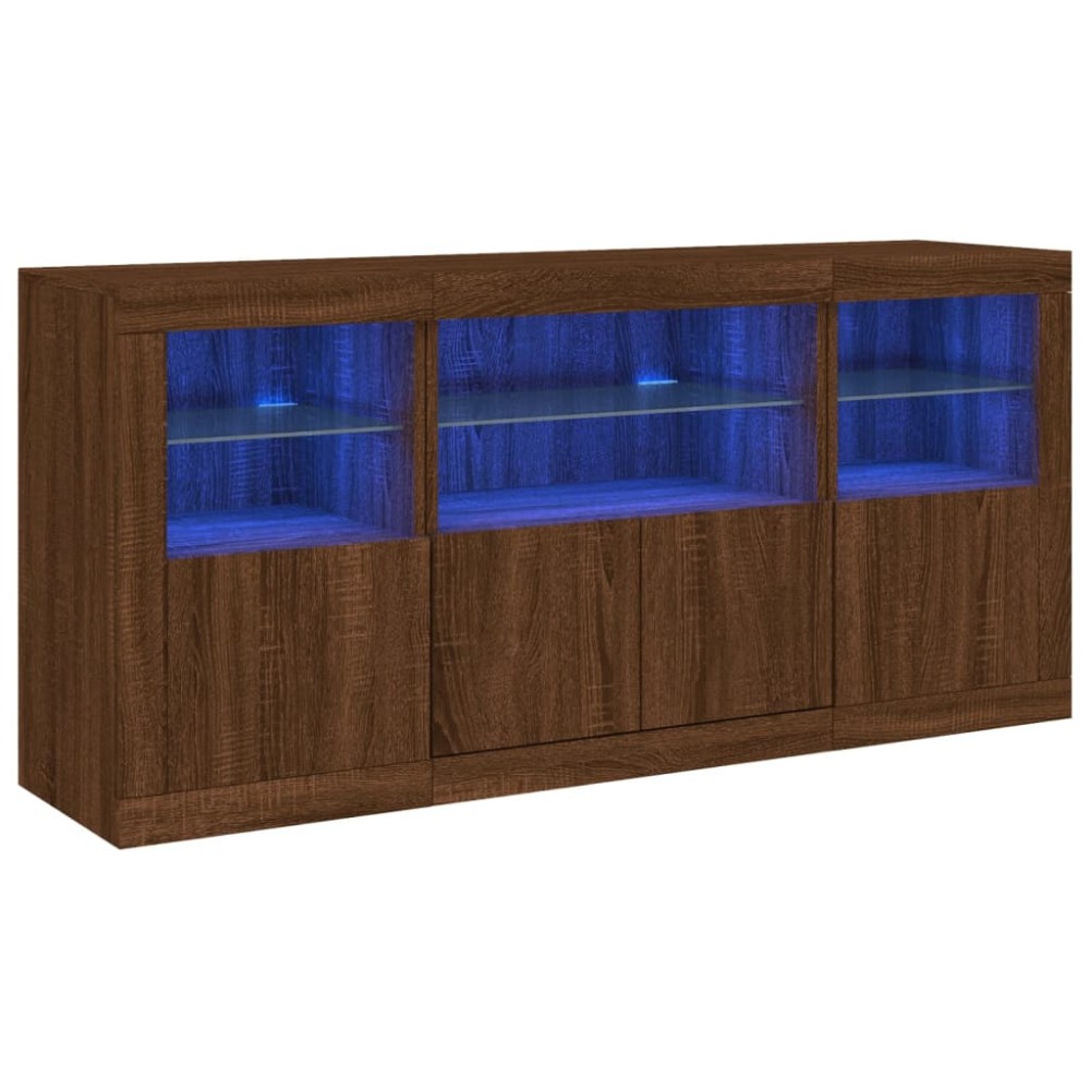 vidaXL Servantă cu lumini LED, stejar maro, 142,5x37x67 cm