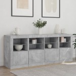 vidaXL Servantă cu lumini LED, gri beton, 163x37x67 cm vidaXL Servantă cu lumini LED, gri beton, 163x37x67 cm