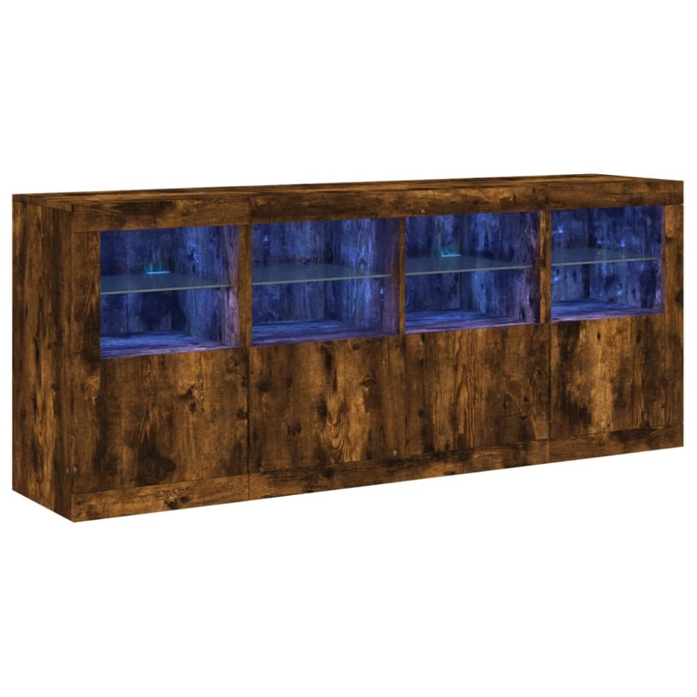 vidaXL Servantă cu lumini LED, stejar fumuriu, 163x37x67 cm
