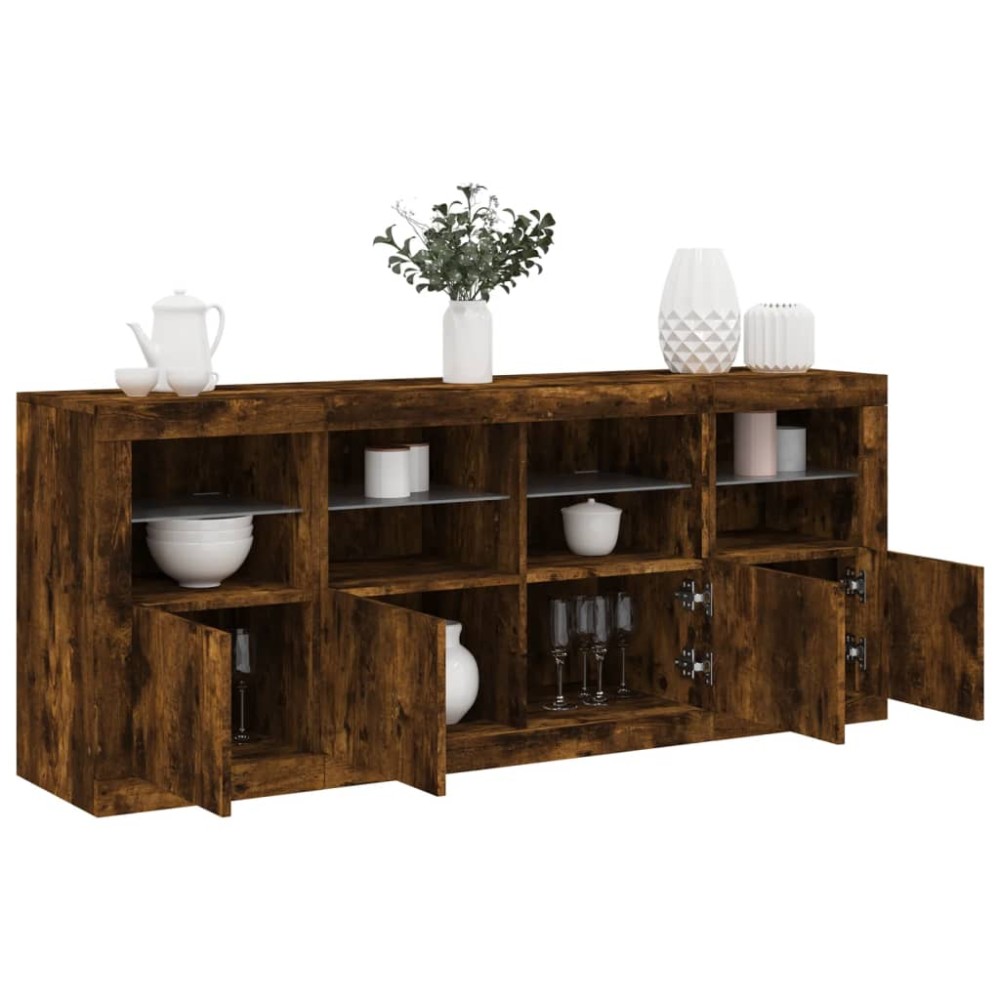 vidaXL Servantă cu lumini LED, stejar fumuriu, 163x37x67 cm