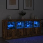 vidaXL Servantă cu lumini LED, stejar fumuriu, 163x37x67 cm