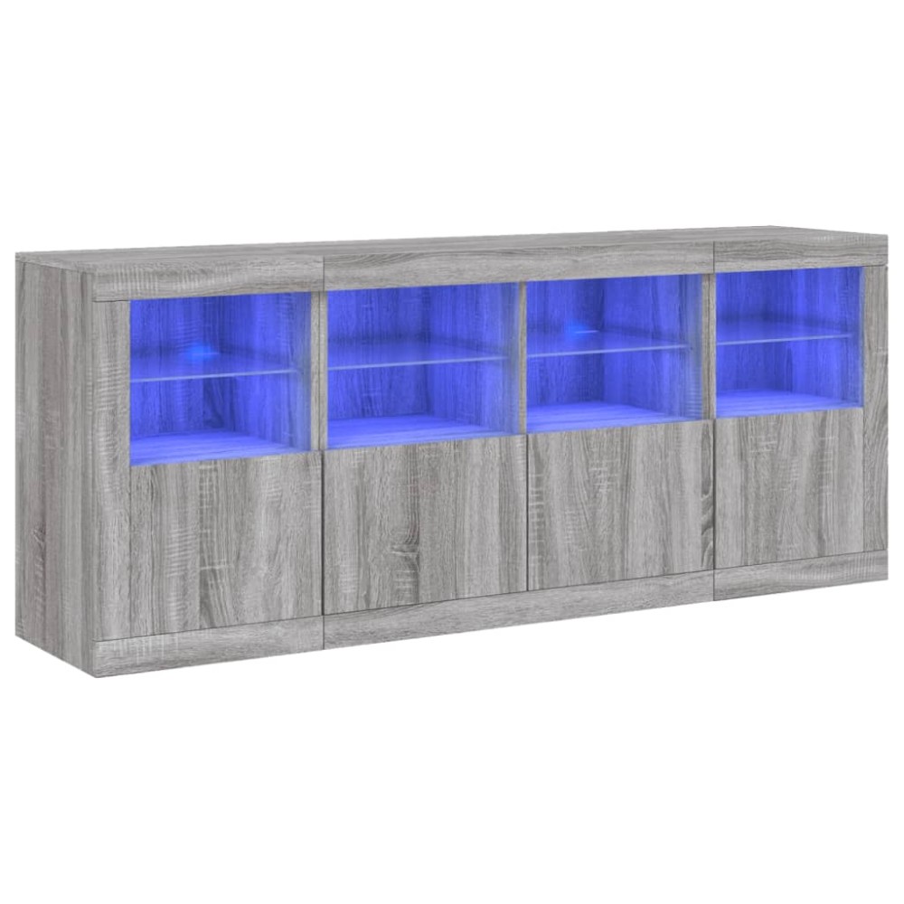 vidaXL Servantă cu lumini LED, gri sonoma, 163x37x67 cm