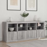 vidaXL Servantă cu lumini LED, gri sonoma, 163x37x67 cm vidaXL Servantă cu lumini LED, gri sonoma, 163x37x67 cm