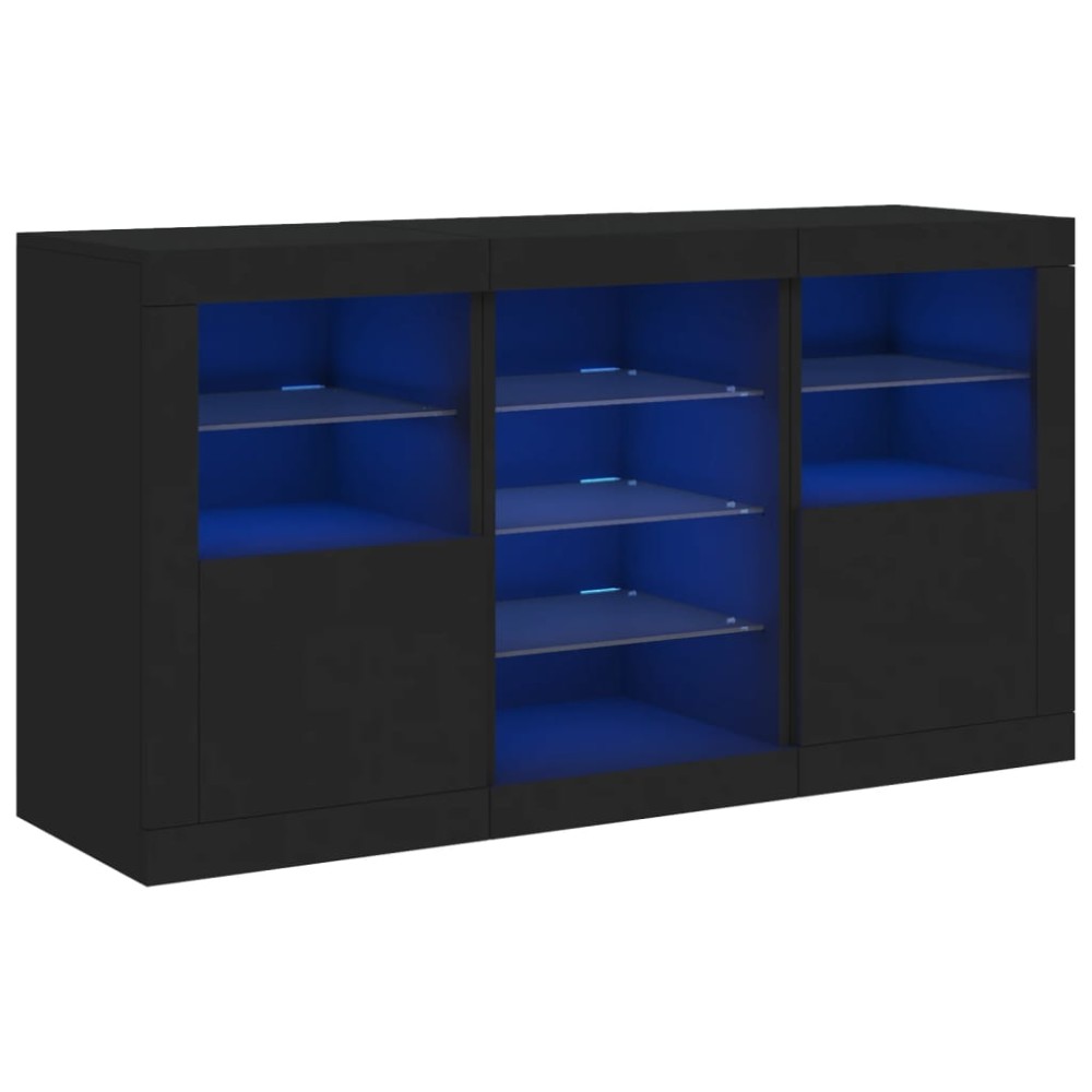 vidaXL Servantă cu lumini LED, negru, 123x37x67 cm