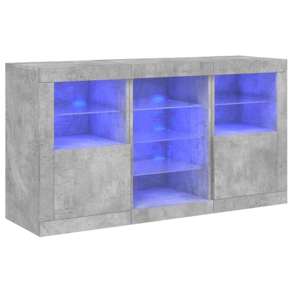 vidaXL Servantă cu lumini LED, gri beton, 123x37x67 cm
