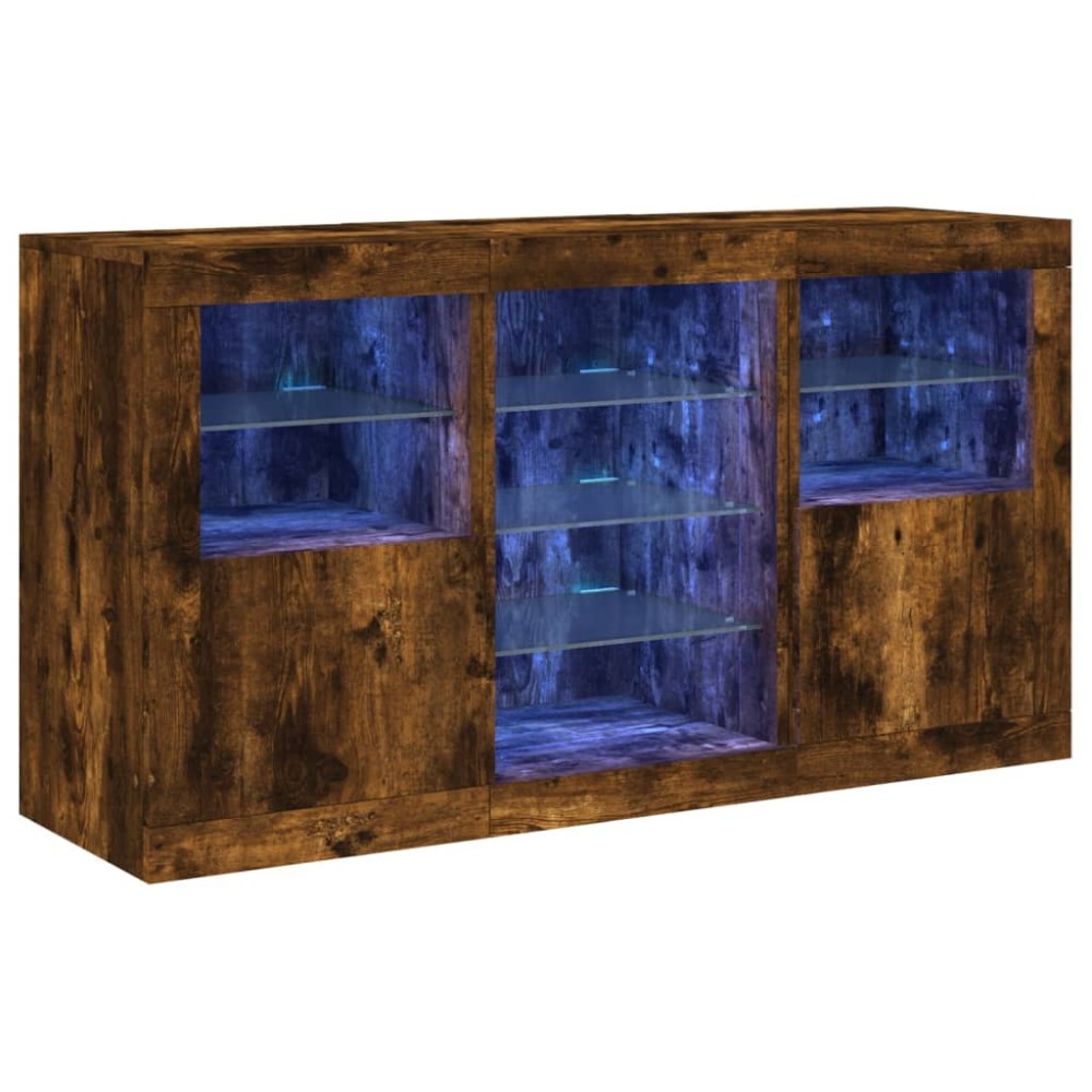 vidaXL Servantă cu lumini LED, stejar fumuriu, 123x37x67 cm