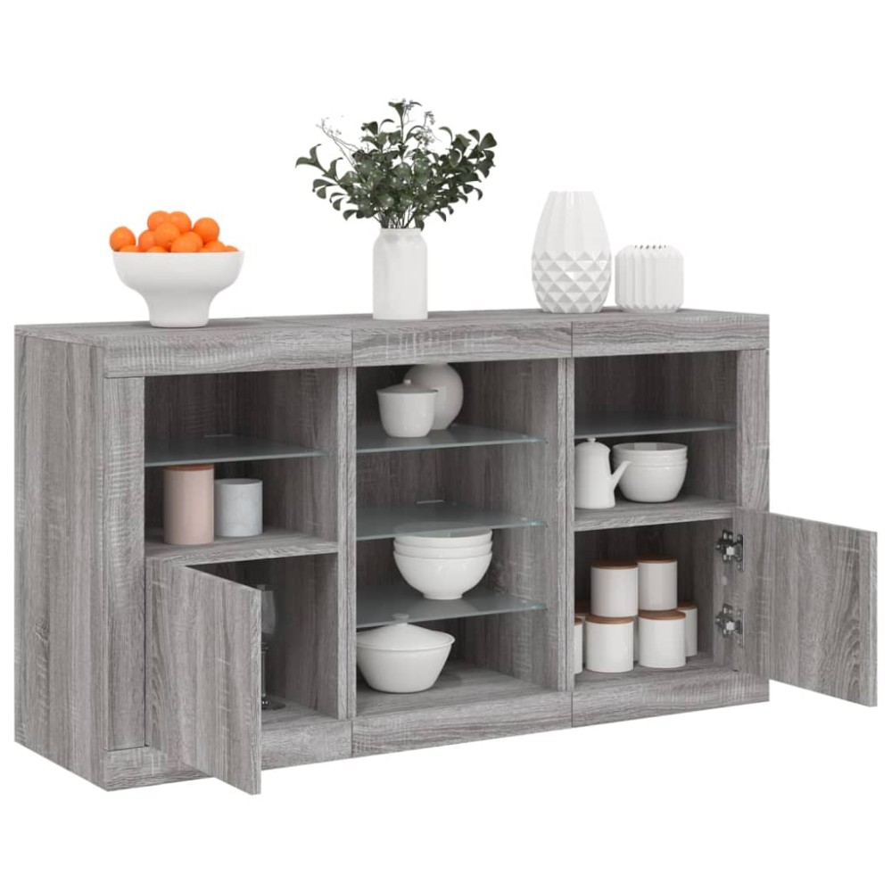 vidaXL Servantă cu lumini LED, gri sonoma, 123x37x67 cm