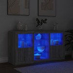 vidaXL Servantă cu lumini LED, gri sonoma, 123x37x67 cm vidaXL Servantă cu lumini LED, gri sonoma, 123x37x67 cm