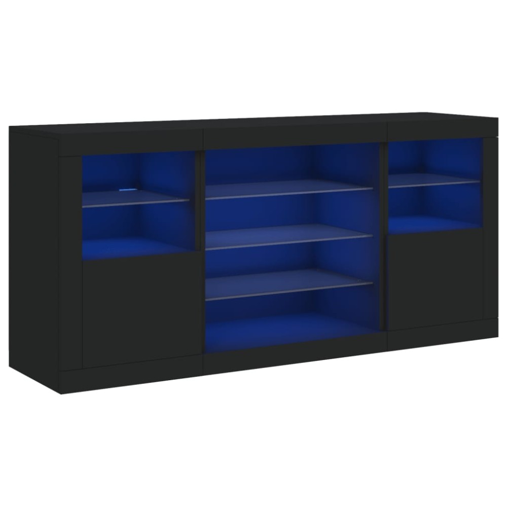 vidaXL Servantă cu lumini LED, negru, 142,5x37x67 cm