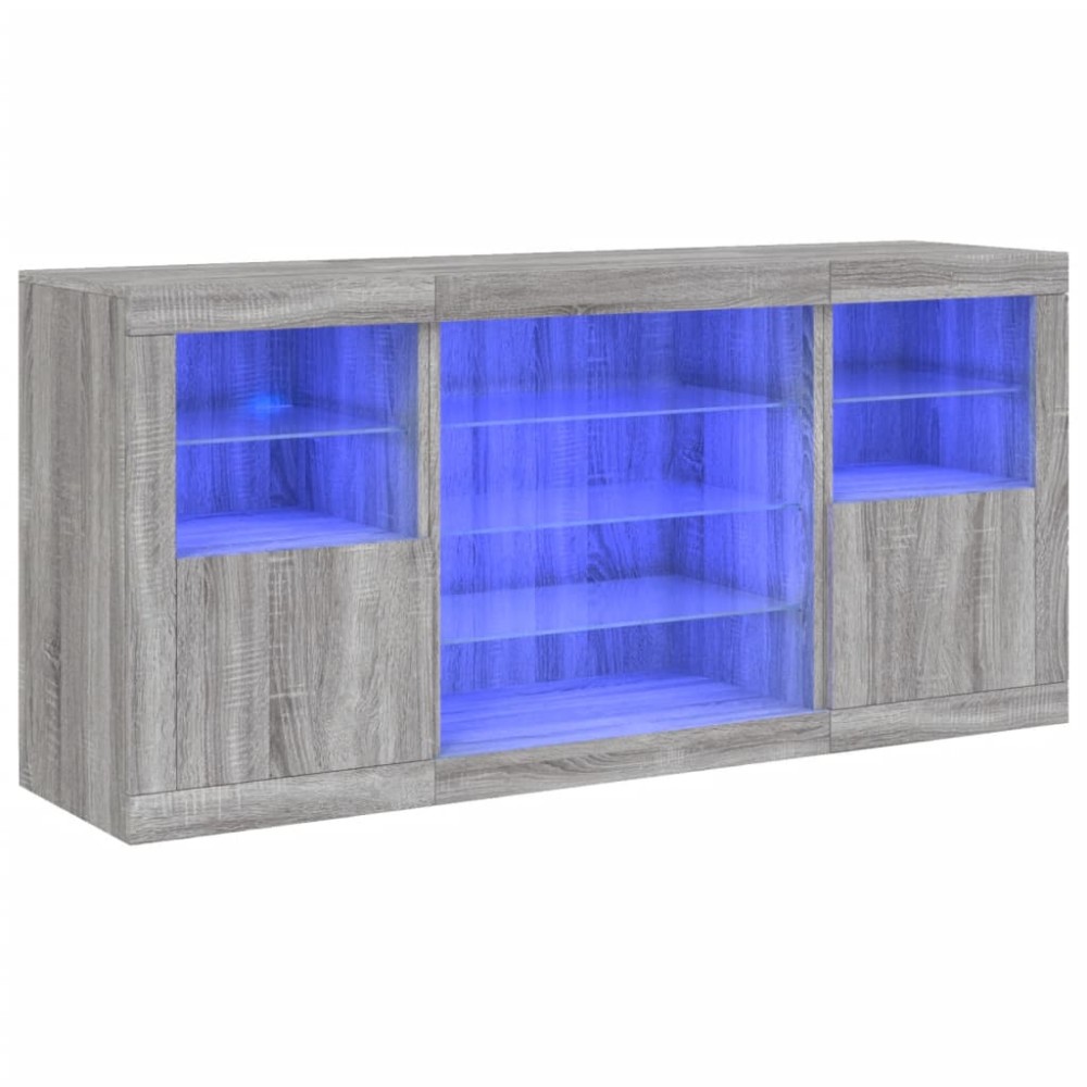 vidaXL Servantă cu lumini LED, gri sonoma, 142,5x37x67 cm