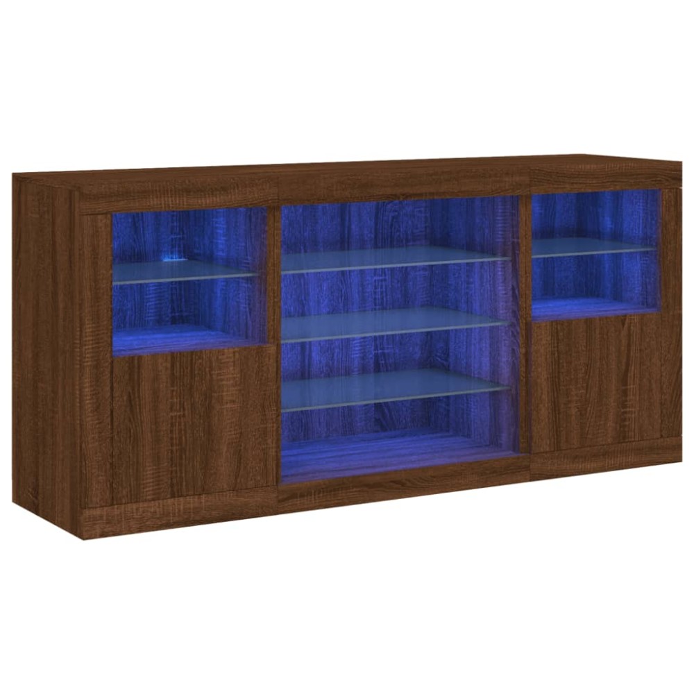vidaXL Servantă cu lumini LED, stejar maro, 142,5x37x67 cm