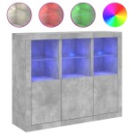 vidaXL Servantă cu lumini LED, 3 buc., gri beton, lemn prelucrat