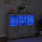 vidaXL Servantă cu lumini LED, 3 buc., gri beton, lemn prelucrat
