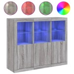 vidaXL Servantă cu lumini LED, 3 buc., gri sonoma, lemn prelucrat