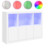 vidaXL Servantă cu lumini LED, 3 buc., alb, lemn prelucrat