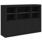 vidaXL Servantă cu lumini LED, 3 buc., negru, lemn prelucrat