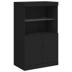 vidaXL Servantă cu lumini LED, 3 buc., negru, lemn prelucrat