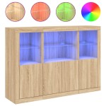 vidaXL Servantă cu lumini LED, 3 buc., stejar sonoma, lemn prelucrat