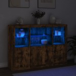 vidaXL Servantă cu lumini LED, 3 buc., stejar fumuriu, lemn prelucrat