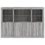 vidaXL Servantă cu lumini LED, 3 buc., gri sonoma, lemn prelucrat vidaXL Servantă cu lumini LED, 3 buc., gri sonoma, lemn prelucrat