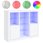 vidaXL Servantă cu lumini LED, 3 buc., alb, lemn prelucrat
