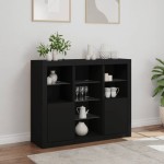 vidaXL Servantă cu lumini LED, 3 buc., negru, lemn prelucrat