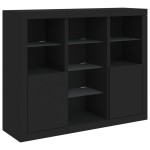 vidaXL Servantă cu lumini LED, 3 buc., negru, lemn prelucrat
