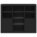 vidaXL Servantă cu lumini LED, 3 buc., negru, lemn prelucrat