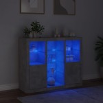 vidaXL Servantă cu lumini LED, 3 buc., gri beton, lemn prelucrat