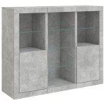 vidaXL Servantă cu lumini LED, 3 buc., gri beton, lemn prelucrat