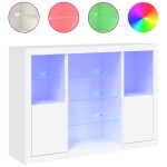 vidaXL Servantă cu lumini LED, 3 buc., alb, lemn prelucrat