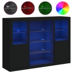 vidaXL Servantă cu lumini LED, 3 buc., negru, lemn prelucrat